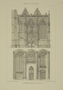 214437 Afbeeldingen van het exterieur en interieur van de Domkerk te Utrecht; weergave van het in 1674 ingestorte ...